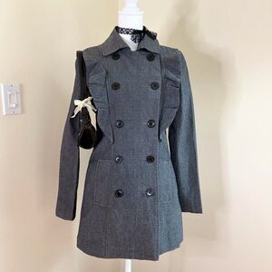 Vintage 00s twee preppy coquette ruffle peacoat double breasted buttons lolita S